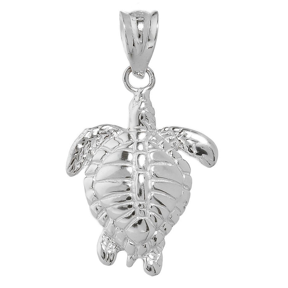 Sterling Silver Good Luck Honu Hawaiian Sea Turtle Charm Pendant
